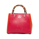 Red Gucci Small Bicolor Bamboo Shopper Satchel