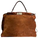 Fendi Peekaboo Brown Suede Leather Tote Large Handbag with removable strap