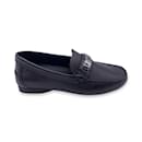 Schwarze Leder-Mokassins-Loafer, flache Auto-Schuhe, Größe 38.5 - Versace
