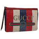 GUCCI Clutch Bag Lona Azul Branco Vermelho 524788 Autenticação11302 - Gucci