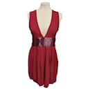 ROCCO BAROCCO burgundy red dress with damask band at the waist - ROCCOBAROCCO