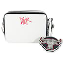 Dior x Shawn Stussy White Grained Calfskin Double Zip Crossbody Pouch
