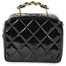 Chanel Vintage Black Quilted Patent Lunch Box Bag