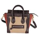 Celine Burgundy Beige Brown Tri-Colour Suede Leather Nano Luggage - Céline