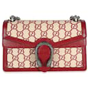 Gucci Natural Red Straw Azalea Calfskin GG Monogram Small Dionysus Bag