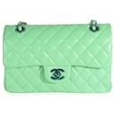 Chanel Green Quilted Lambskin Rainbow Small Classic Double Flap Bag