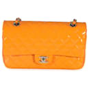 Chanel Orange Quilted Patent Medium Classic lined Flap Bag