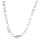 Mikimoto White Gold Akoya Graduated Pearl Strand Necklace With Diamond Rondelles