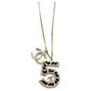 Chanel 2023 NO.5 Woven Chain Pendant WIth Strass CC And Leather Gold Plated