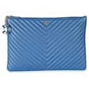Chanel Blue Quilted Chevron Lambskin Large O Case