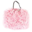 Portacarte Chanel con gancio gioiello in pelle di agnello shearling rosa