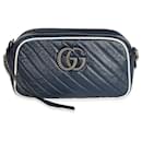 Gucci Navy White Matelasse Leather Small Torchon GG Marmont Shoulder Bag