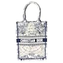 Christian Dior Blue White Embroidered Canvas Vertical Book Tote