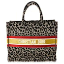 Christian Dior Tote tipo libro grande de leopardo Mizza de terciopelo marrón