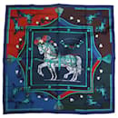 Blauer Pferdeschal aus Seide - Hermès