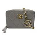 Gray Chanel Quilted Caviar Leather Coin Purse Crossbody Bag