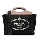 Black Prada Wood Handle Canapa Logo Satchel
