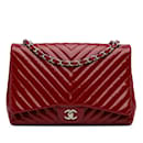 Red Chanel Jumbo Chevron Patent Single Flap Shoulder Bag