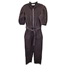 Sea New York Casey Smocked Jumpsuit in Brown Cotton