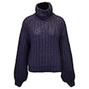 Anine Bing Iris Chunky-Knit Sweater in Navy Blue Wool Blend