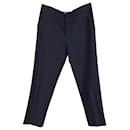 Prada Checked Straight-Leg Trousers in Navy Blue Wool