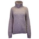 Anine Bing Sydney Ribbed Knit Turtleneck Sweater in Grey Wool