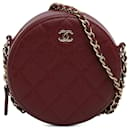 Chanel Red Quilted Caviar Round Clutch With Chain