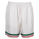 Casablanca-Shorts aus weißer Seide mit gestreiftem Saum und Kordelzug