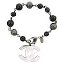 NEUF BRACELET CHANEL LOGO CC & PERLES 2011 TAILLE 20 METAL ARGENTE PEARLS STRAP - Chanel
