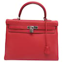 HERMES KELLY II HANDBAG RETURNS 35 IN RED TOGO LEATHER RED HAND BAG PURSE - Hermès