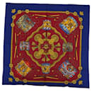 HERMES CARRE 90 LES TAMBOURS Scarf Silk Red Blue Auth 63544 - Hermès