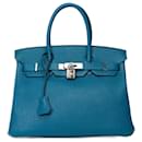 Bolsa HERMES BIRKIN 30 em couro azul - 101731 - Hermès