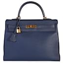 Hermes Verso Bleu Encre & Bleu Saphir Clemence Retourne Kelly 35 PHW - Hermès