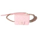 Bolsa de cintura elegante Chanel acolchoada rosa de pele de cordeiro