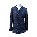 2016 Navy Blue Wool Zip Front Bouclé Jacket Size 38 fr - Chanel