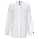 Tommy Hilfiger Womens Essential Mandarin Collar Cotton Shirt in White Cotton