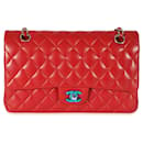 Chanel Red Quilted Lambskin Medium Classic gefütterte Überschlagtasche
