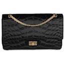 Chanel Black Crocodile Stitch Satin Reissue 2.55 227 gefütterte Flap Bag