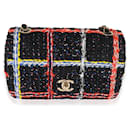 Chanel Mini bolsa retangular de tweed preta multicolorida com aba