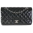 Chanel Shadow & Blue Quilted Patent Leather Medium Classic Double Flap Bag