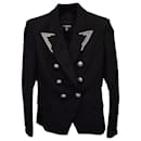Balmain Double Breasted Embroidered Lapel Blazer in Black Wool