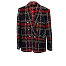 Balmain Tartan Double Breasted Blazer in Multicolor Tweed