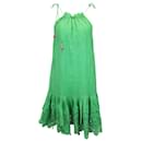 Zimmermann Teddy Gathered Broderie Anglaise Mini Dress in Green Ramie