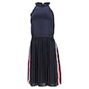 Tommy Hilfiger Womens High Neck Pleated Satin Dress in Navy Blue Polyester