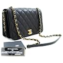 CHANEL Bolso de hombro de cadena con solapa completa Piel de cordero acolchada negra - Chanel