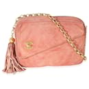 Bolsa Chanel em camurça rosa bijoux com corrente para câmera