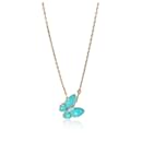 Van Cleef & Arpels Two Butterfly Pendant With Diamond & Turquoise  0.19 ctw