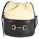 Gucci Black Beige Calfskin Horsebit 1955 Drawstring Bucket Bag