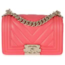 Chanel 19P Red Chevron Quilted Small Boy Bag