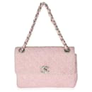 Chanel tecido ráfia rosa branco bolsa de ombro pequena CC